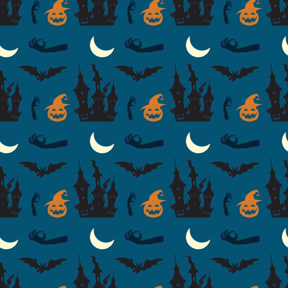 Halloween Castle And Bats Seamless Pattern Design vector