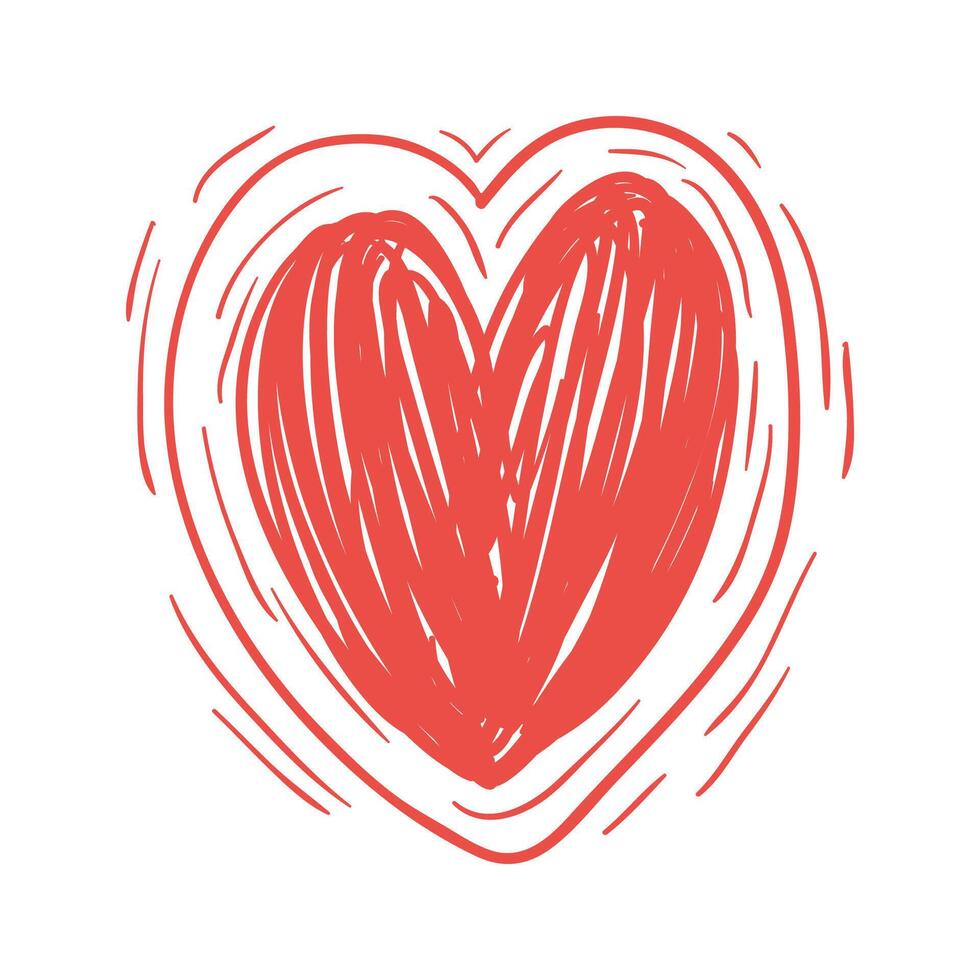 Doodle hand drawn heart drawing on white vector
