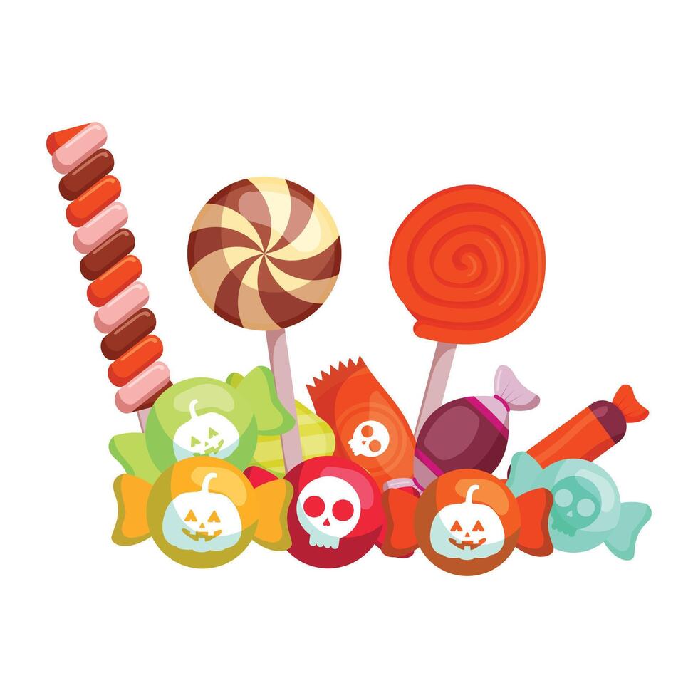 Flat halloween candy collection on white background vector