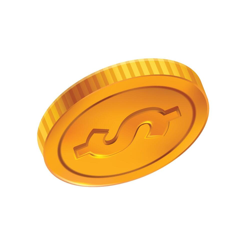Dollar Gold Coin 3D Illustration on white background vector