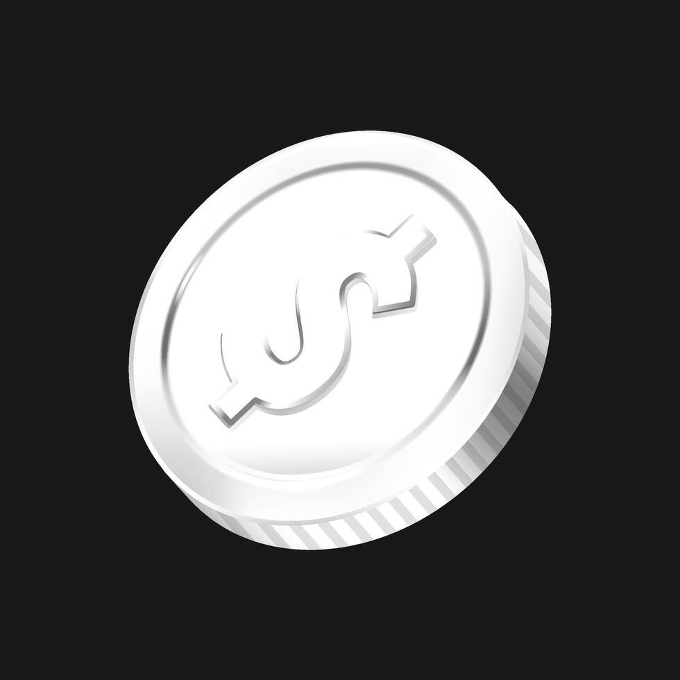 Dollar Silver Coin 3D Illustration on the black background vector