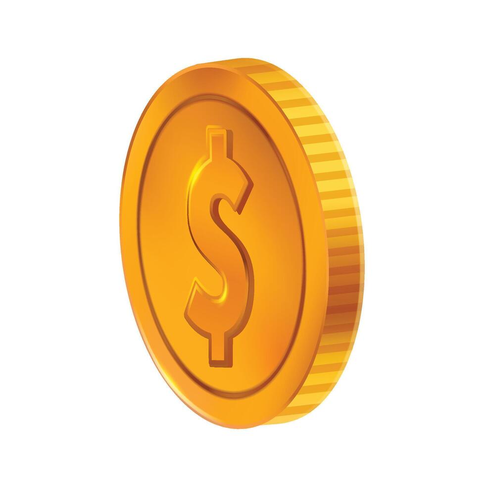 Dollar Gold Coin 3D Illustration on white background vector