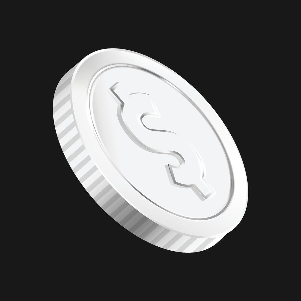 Dollar Silver Coin 3D Illustration on a black vector