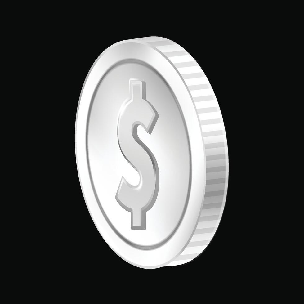 Dollar Silver Coin 3D Illustration on a black background vector