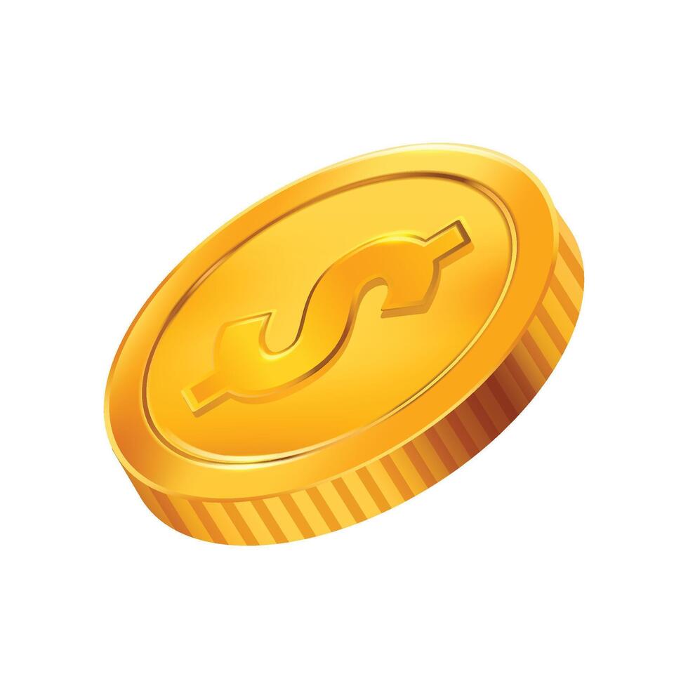 Dollar Gold Coin 3D Illustration on white background vector