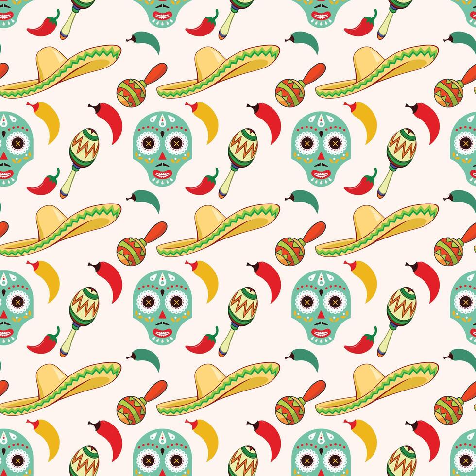 Stylized Heart Eye Skulls Seamless Pattern Design vector
