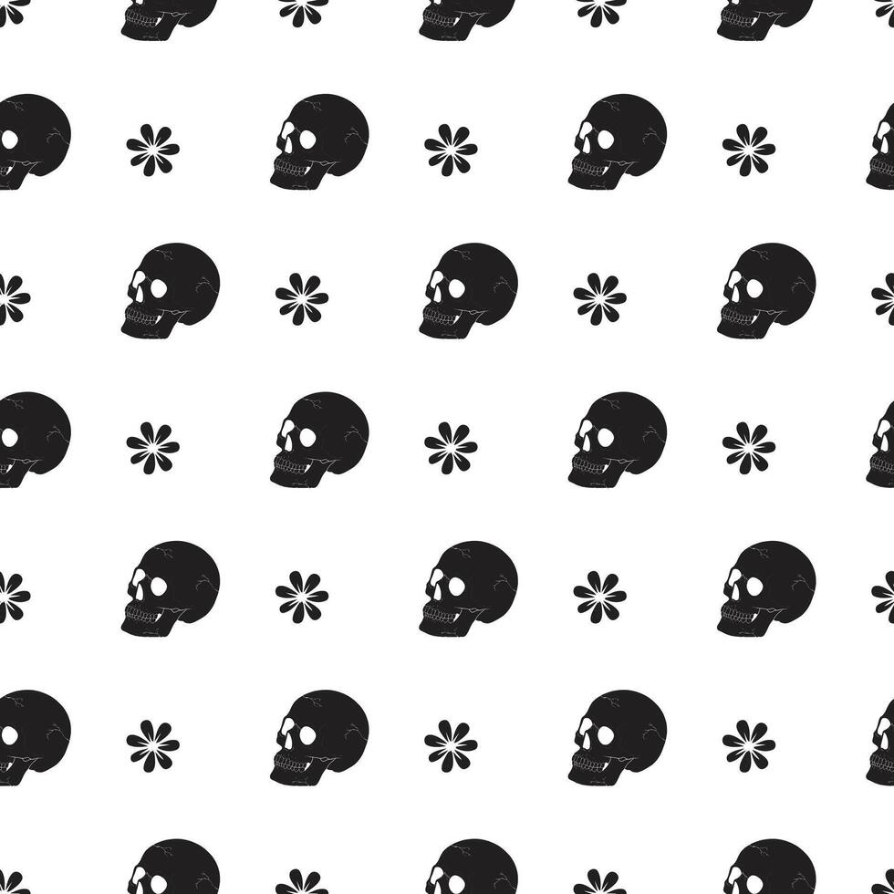 Woodcut Skulls Seamless Pattern Design vector