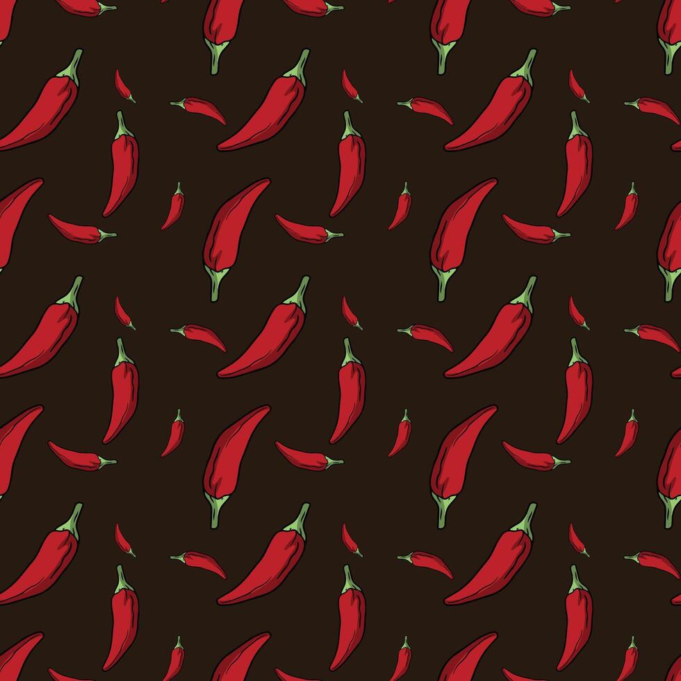 Vintage Chilli Peppers Seamless Pattern Design vector