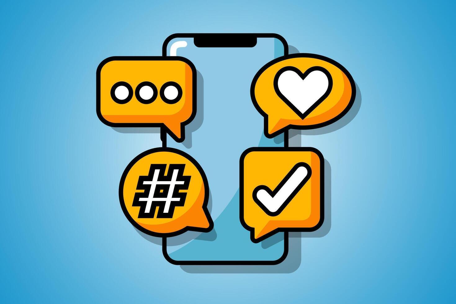 Mobile phone with social network communication. Social media marketing. Smartphone with modern trendy color and social network icons. Promotion and Internet advertising concept. vector