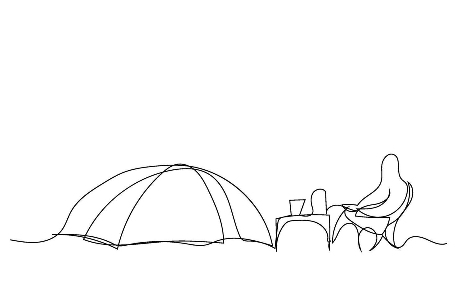 Sketch outline concept minimal travel camp picnic backpack drawing continuous line art. Camping hiking adventure concept hand drawn with white ioslated background. Abstract,illustration. vector