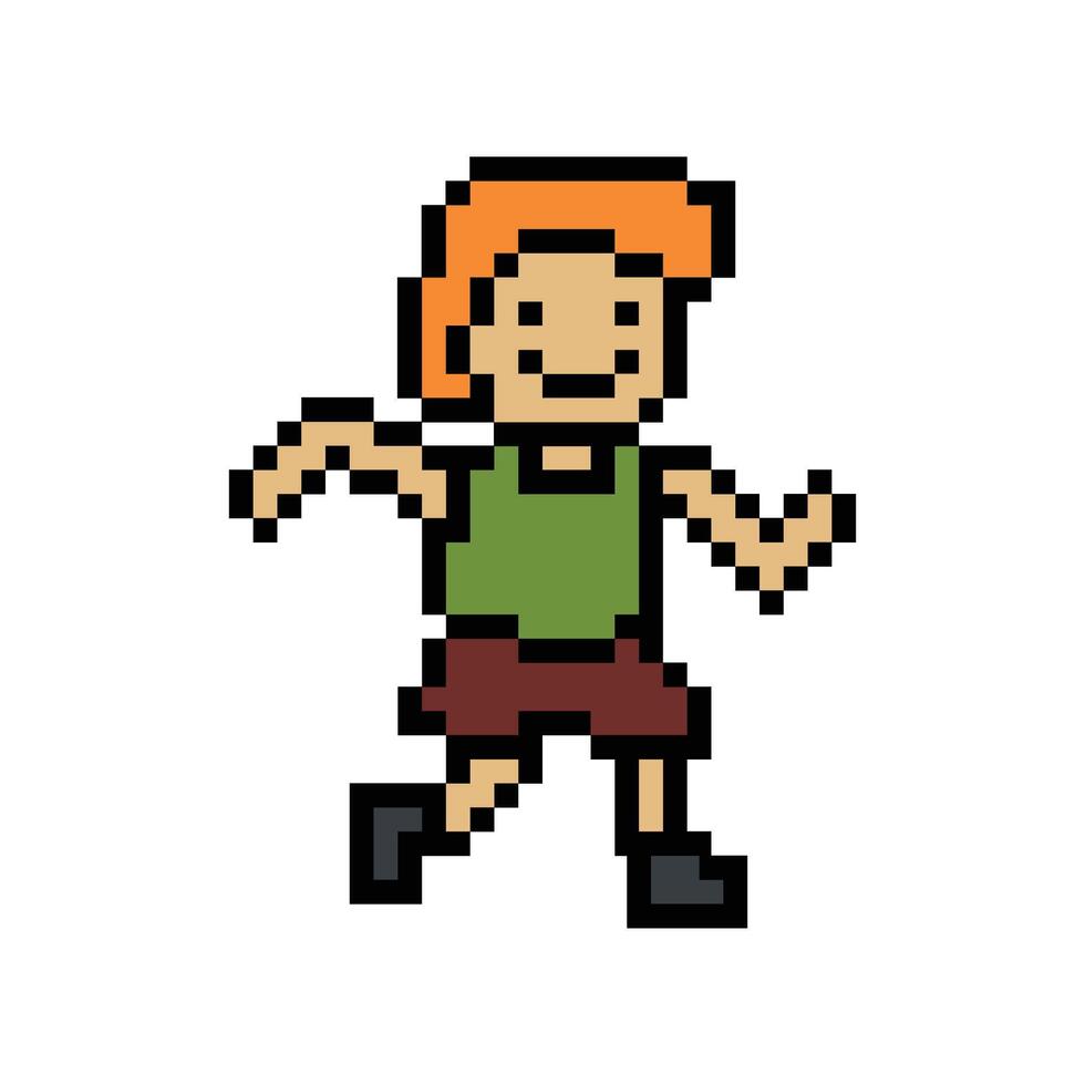 Cute pixel cartoon 8bit character man run or running jog cardio lifestyle for decoration life style 8 bit male boy jog marathon exercise. vector