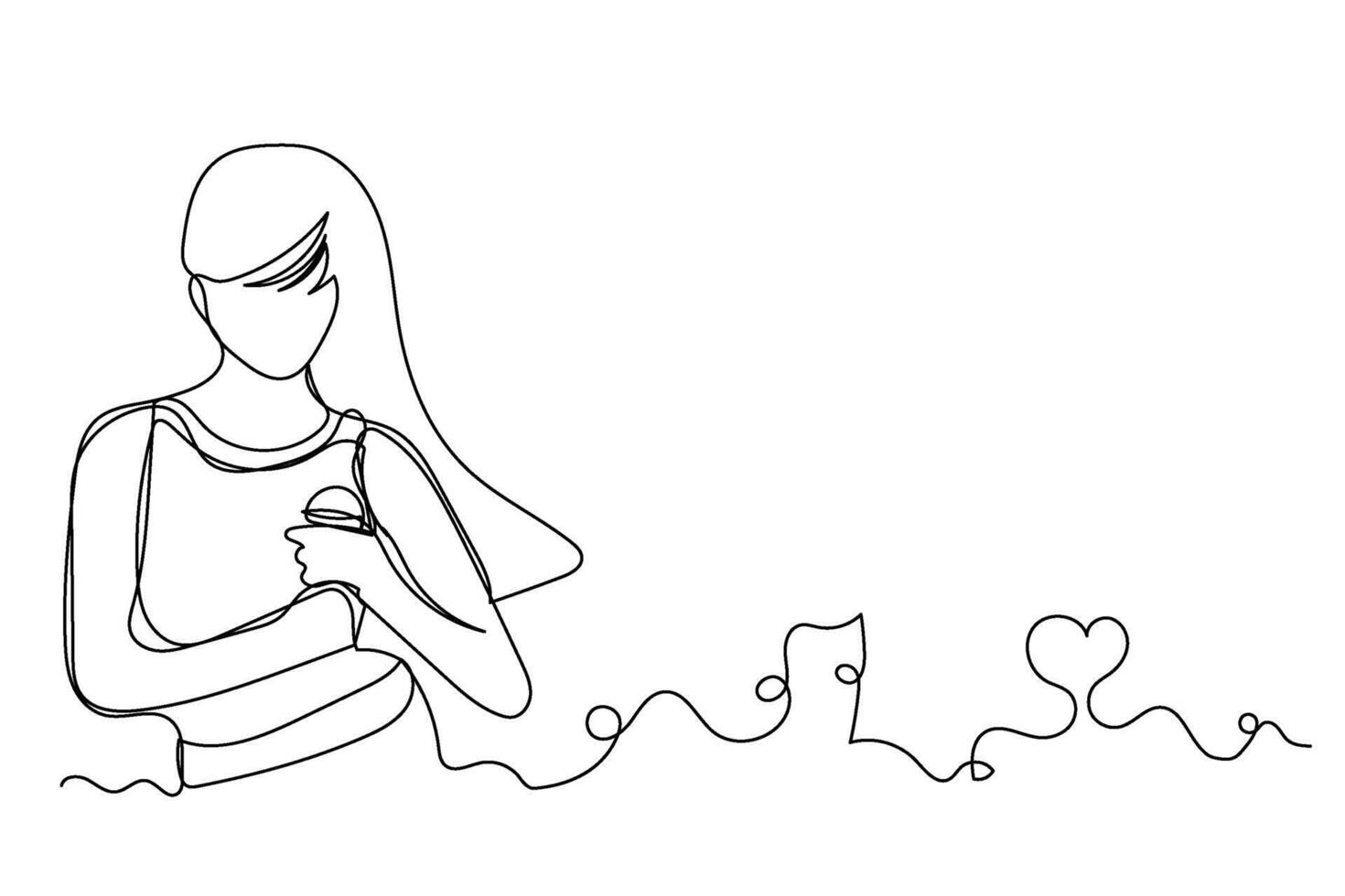 Sketch lifestyle concept minimal girl woman sing a song music karaoke drawing line art. Female song music superstar voice with white ioslated background. Abstract,illustration. vector