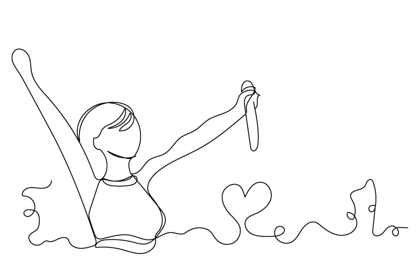 Sketch lifestyle concept minimal girl woman sing a song music karaoke drawing line art. Female song music superstar voice with white ioslated background. Abstract,illustration. vector