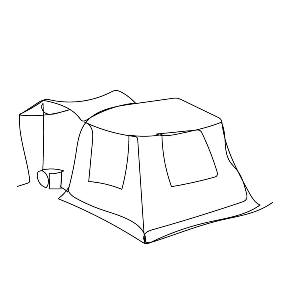 Sketch outline concept minimal travel camp picnic backpack drawing continuous line art. Camping hiking adventure concept hand drawn with white ioslated background. Abstract,illustration. vector