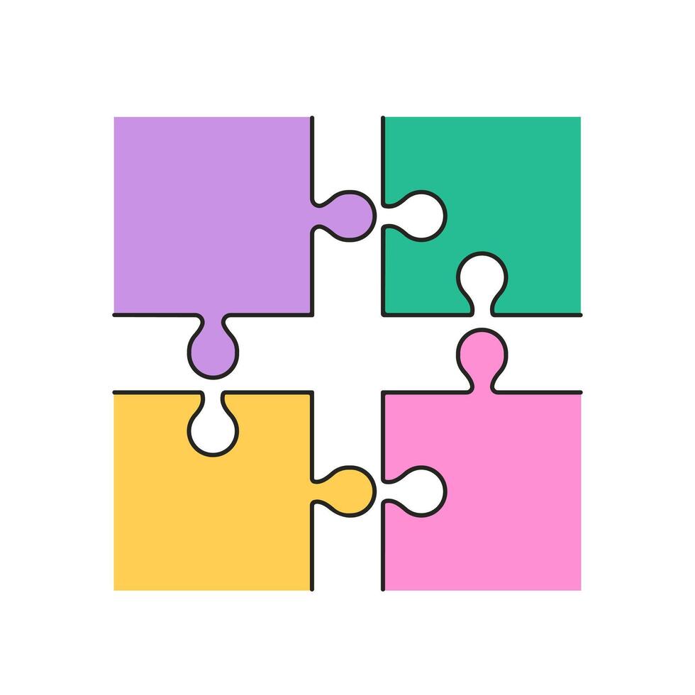 Cute puzzle pieces. Jigsaw, education vector