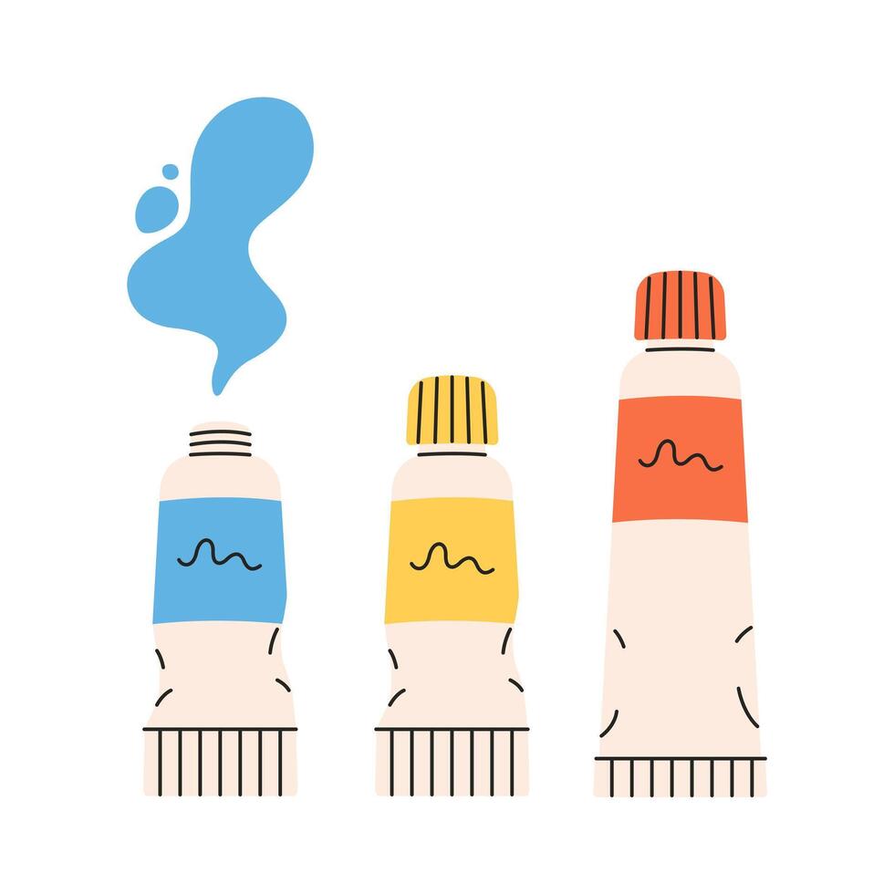 Acrylic or oil paints in tubes. School and art supplies, stationery vector