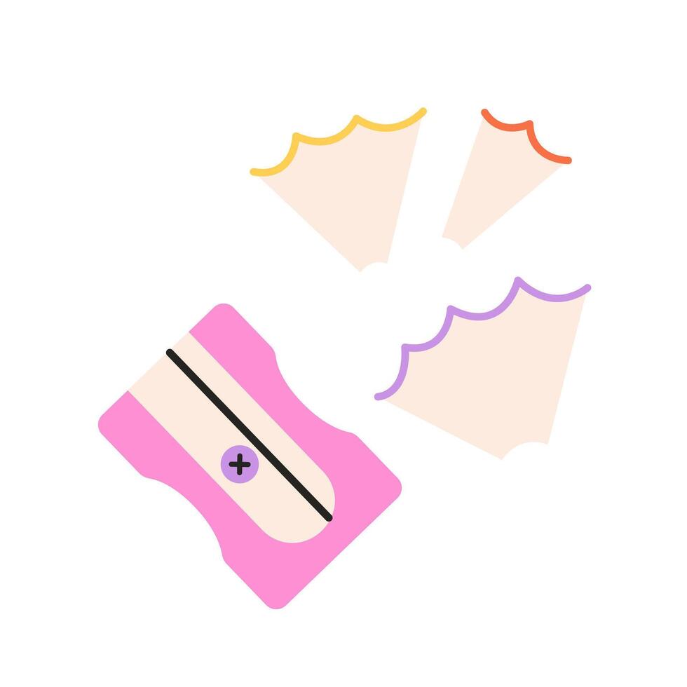Sharpener and pencil shavings. School supplies concept vector