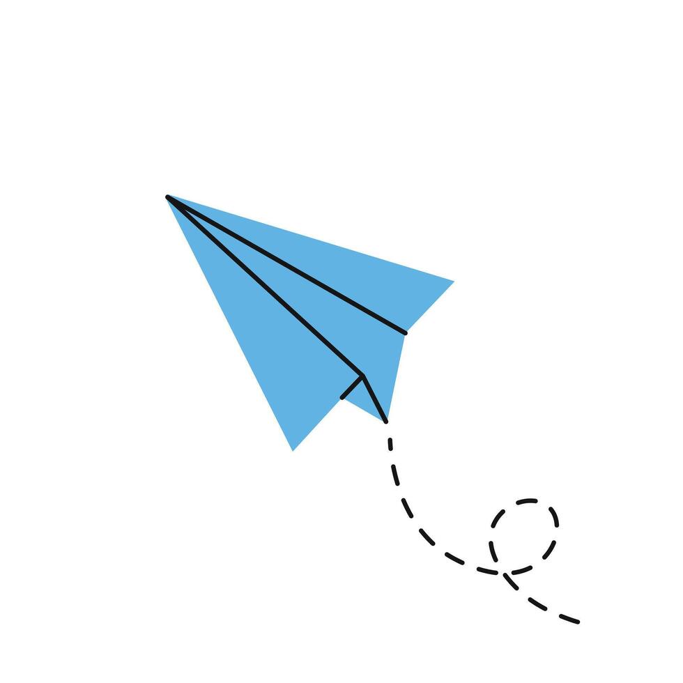 Cute paper airplane. Origami airplane. Start, target, launch concept. Sending messages, mails with aircraft vector