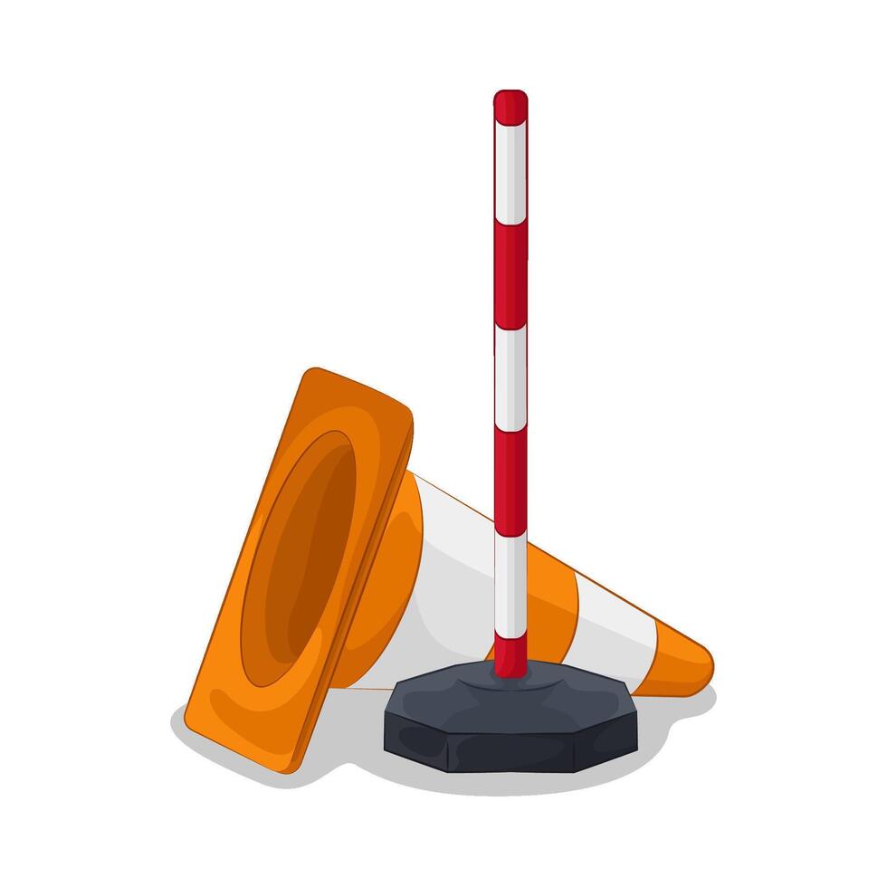 Illustration of traffic cone and traffic pole vector