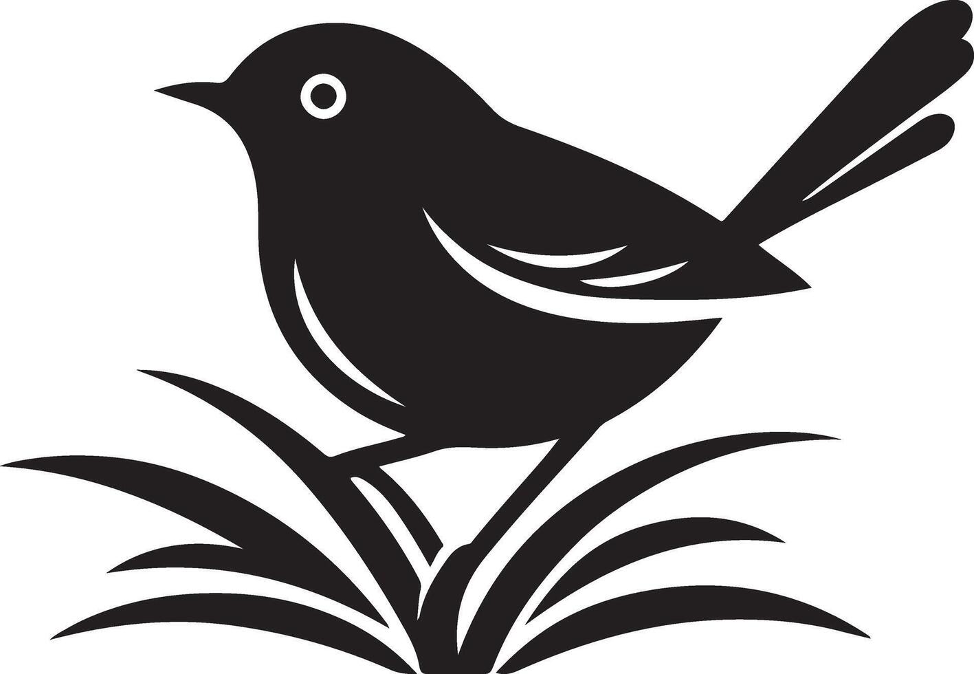 Black artwork illustration of a flying robin bird silhouette, capturing the graceful motion and elegance of this avian in a simple yet striking design. vector