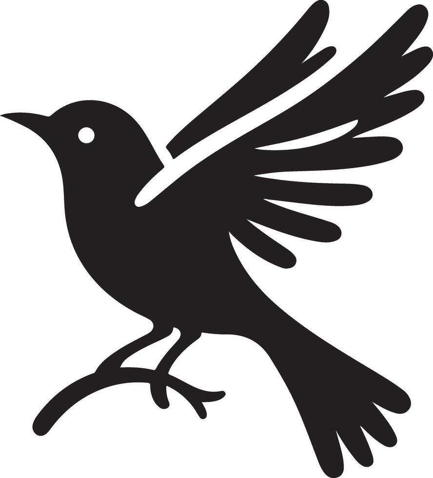 Black artwork illustration of a flying robin bird silhouette, capturing the graceful motion and elegance of this avian in a simple yet striking design. vector
