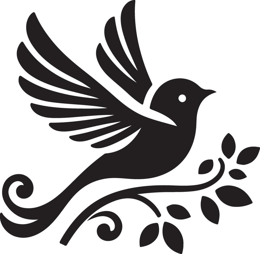 Black artwork illustration of a flying robin bird silhouette, capturing the graceful motion and elegance of this avian in a simple yet striking design. vector