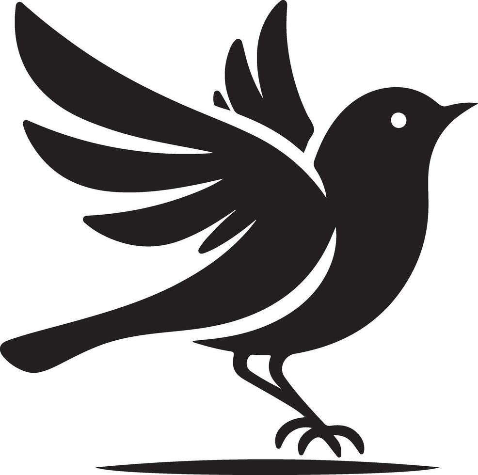 Black artwork illustration of a flying robin bird silhouette, capturing the graceful motion and elegance of this avian in a simple yet striking design. vector