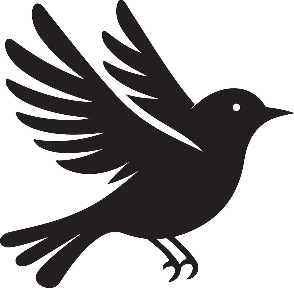 Black artwork illustration of a flying robin bird silhouette, capturing the graceful motion and elegance of this avian in a simple yet striking design. vector