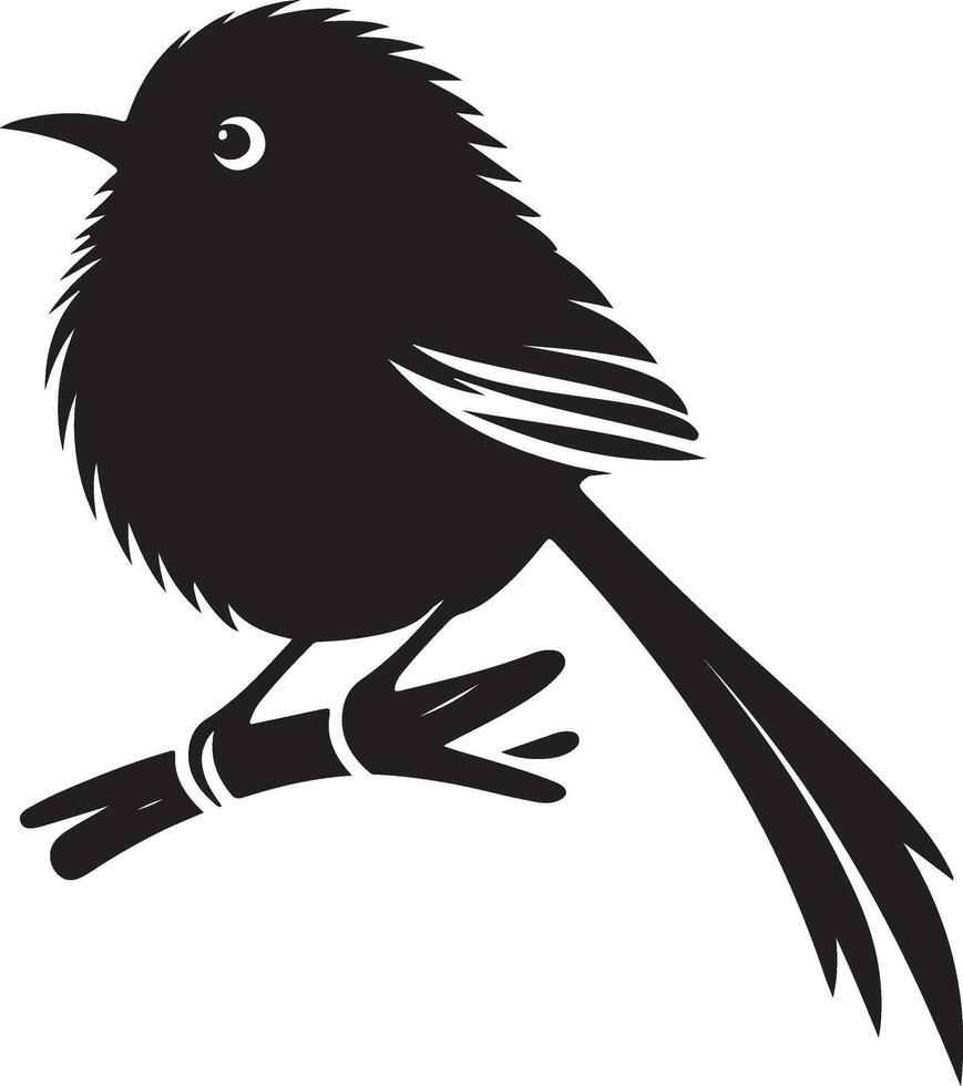 Black artwork illustration of a flying robin bird silhouette, capturing the graceful motion and elegance of this avian in a simple yet striking design. vector