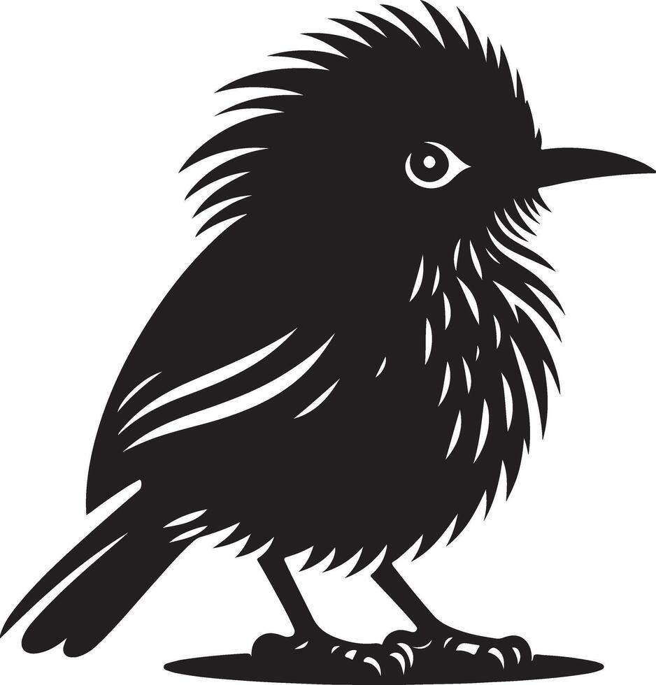 Black artwork illustration of a flying robin bird silhouette, capturing the graceful motion and elegance of this avian in a simple yet striking design. vector