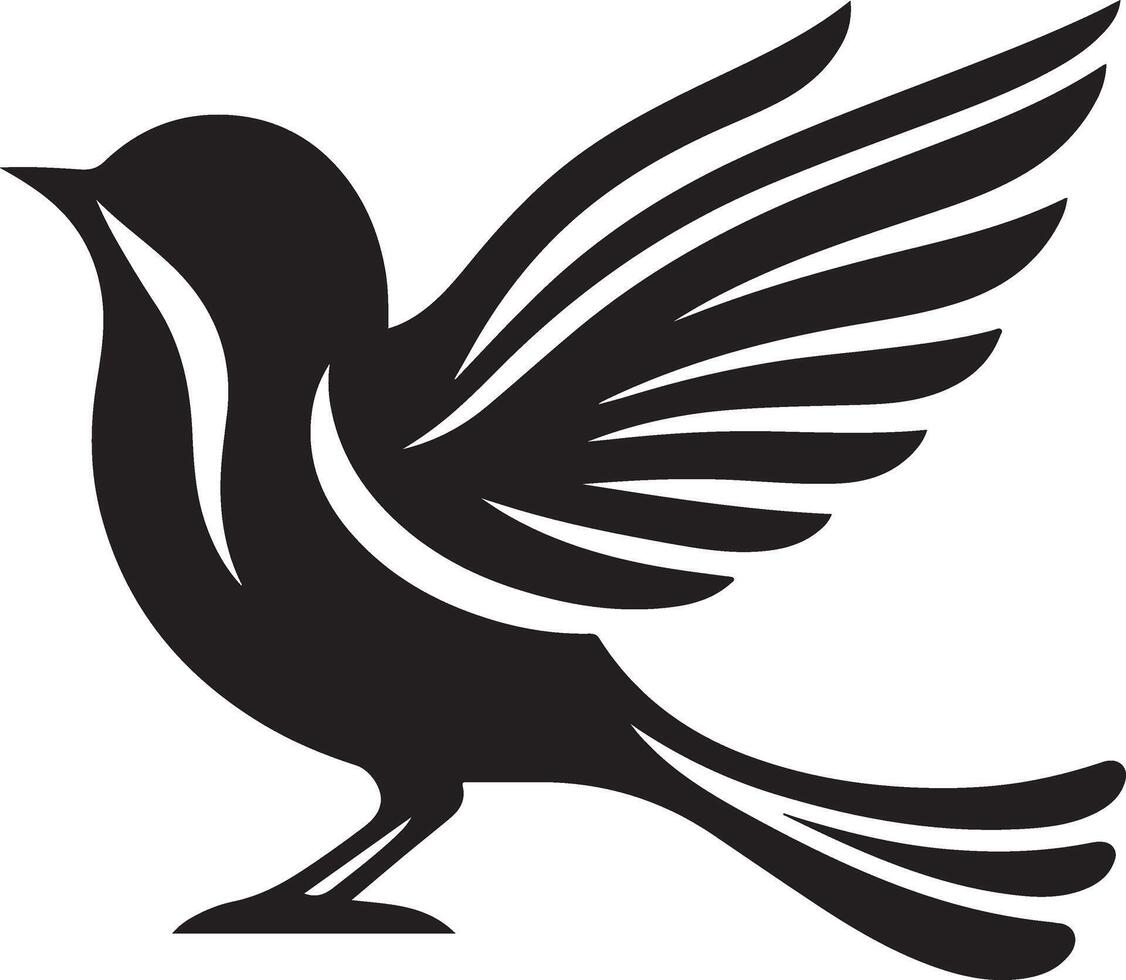 Black artwork illustration of a flying robin bird silhouette, capturing the graceful motion and elegance of this avian in a simple yet striking design. vector