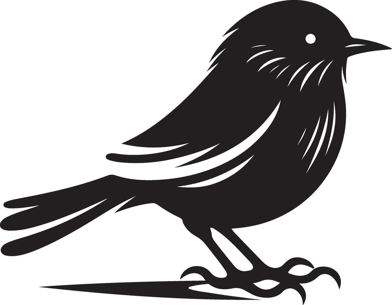 Black artwork illustration of a flying robin bird silhouette, capturing the graceful motion and elegance of this avian in a simple yet striking design. vector