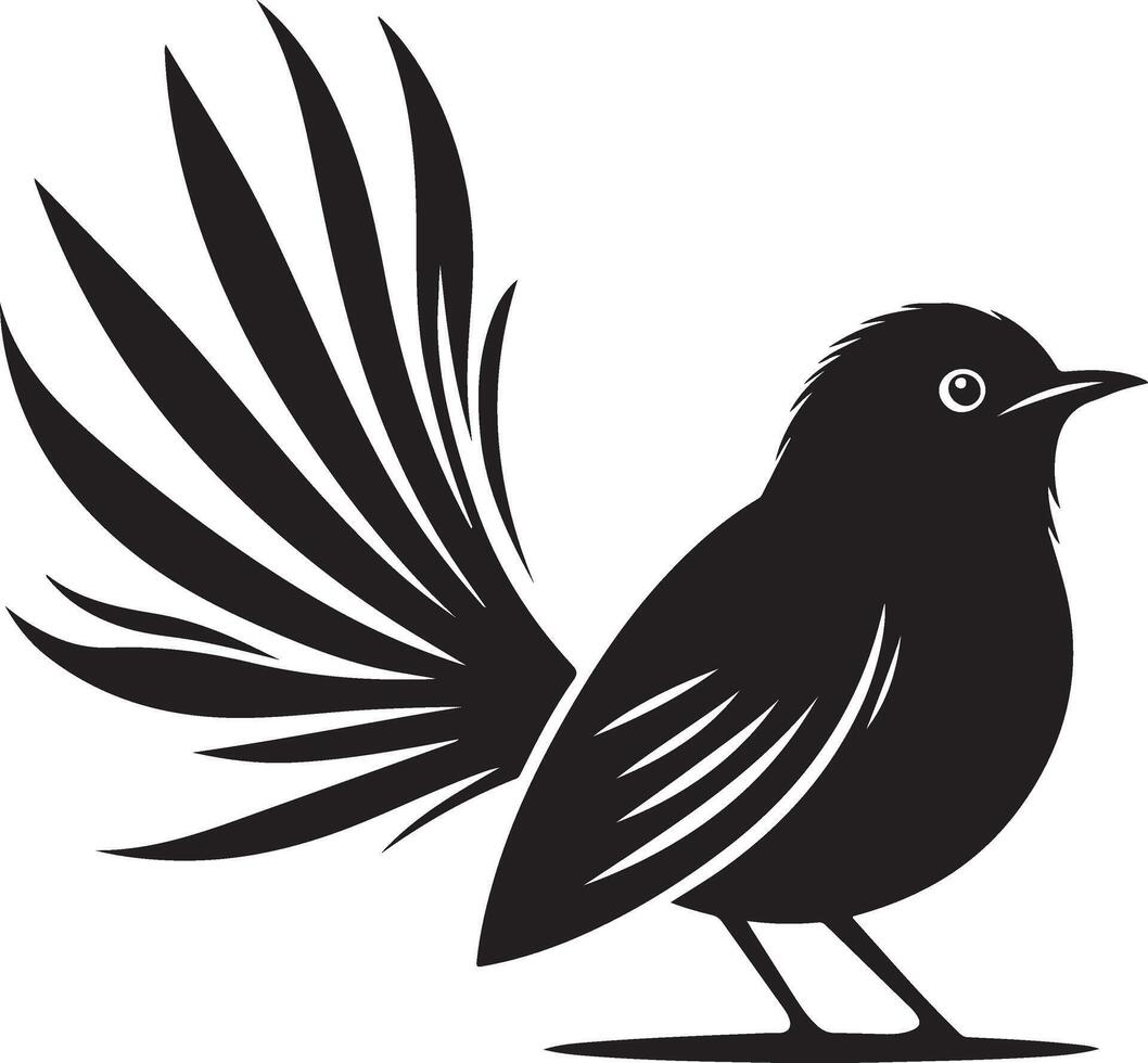 Black artwork illustration of a flying robin bird silhouette, capturing the graceful motion and elegance of this avian in a simple yet striking design. vector