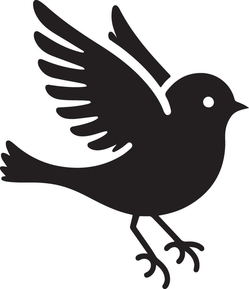 Black artwork illustration of a flying robin bird silhouette, capturing the graceful motion and elegance of this avian in a simple yet striking design. vector