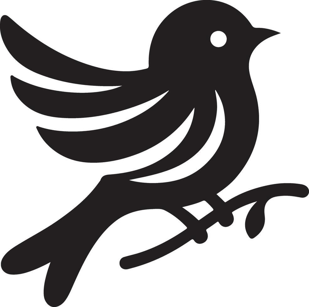 Black artwork illustration of a flying robin bird silhouette, capturing the graceful motion and elegance of this avian in a simple yet striking design. vector