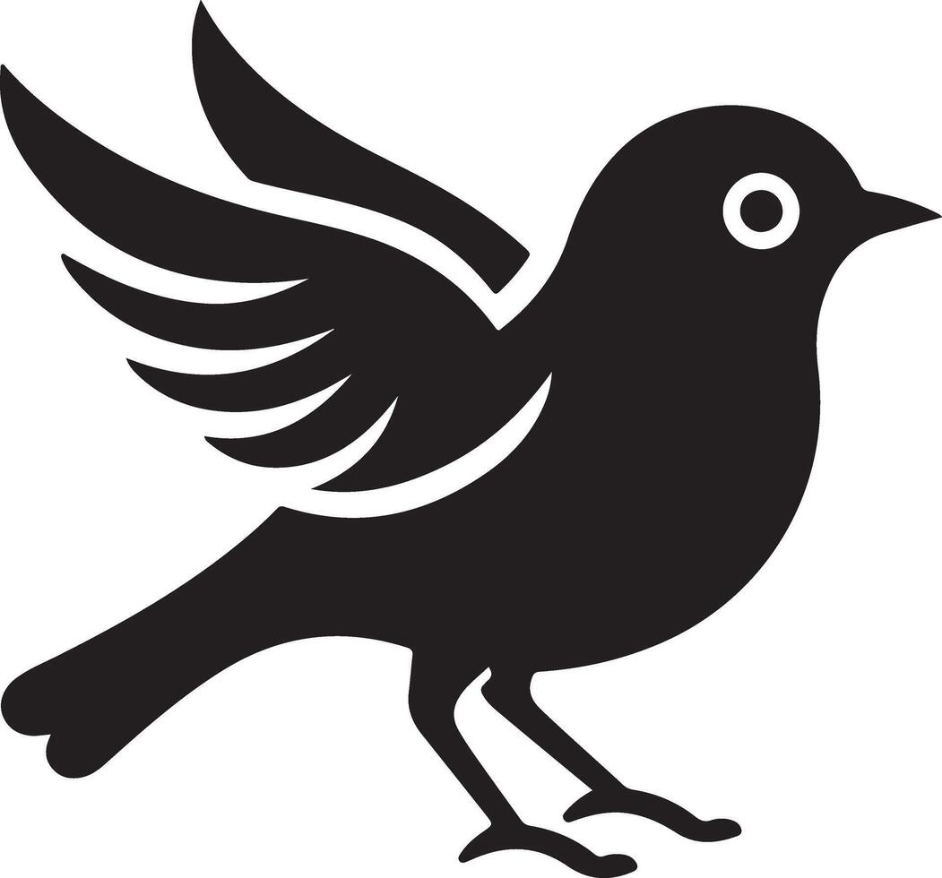 Black artwork illustration of a flying robin bird silhouette, capturing the graceful motion and elegance of this avian in a simple yet striking design. vector