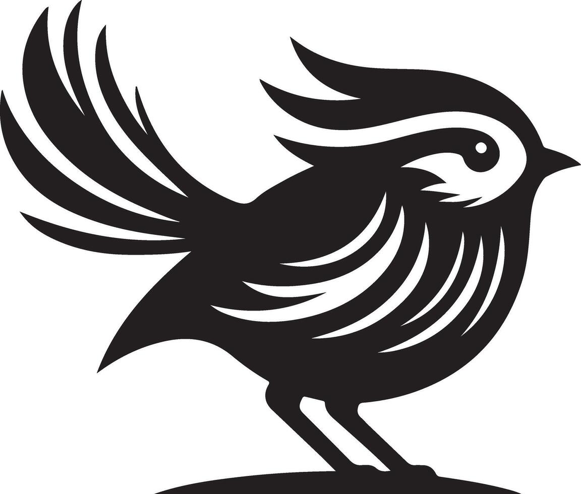 Black artwork illustration of a flying robin bird silhouette, capturing the graceful motion and elegance of this avian in a simple yet striking design. vector