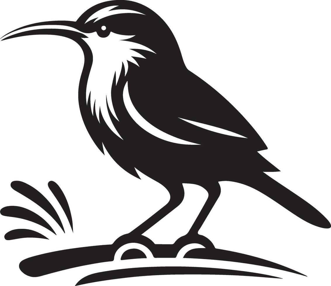 Black artwork illustration of a flying robin bird silhouette, capturing the graceful motion and elegance of this avian in a simple yet striking design. vector