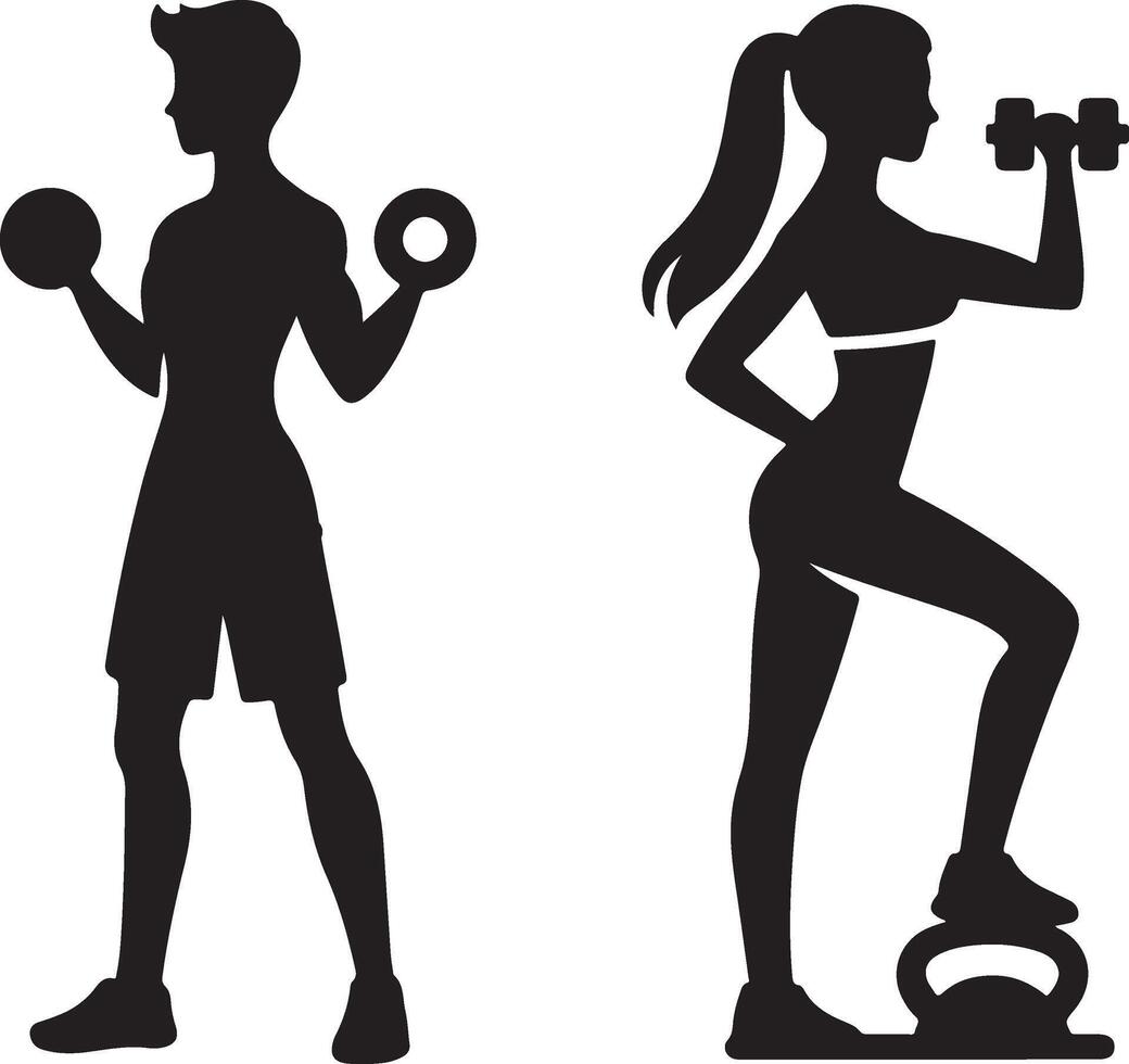 silhouette illustration of different male and female athletes which are working out vector