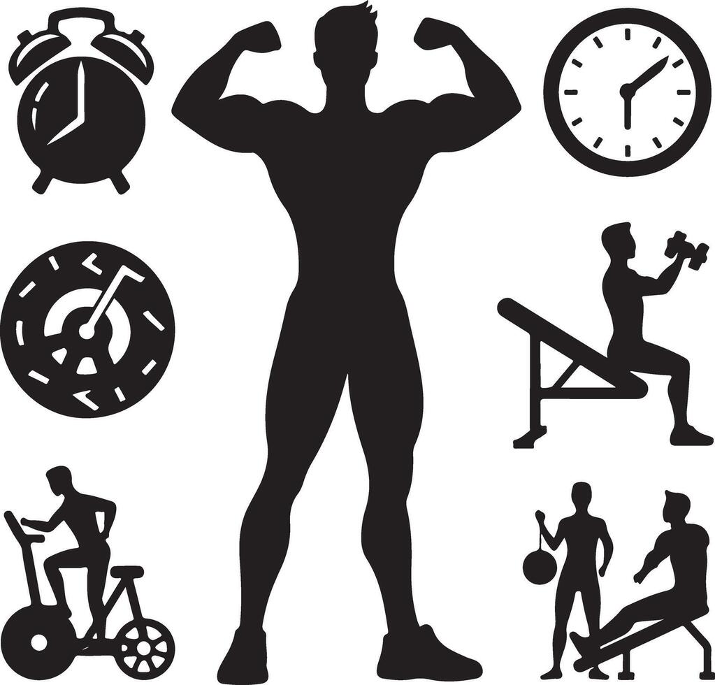 silhouette illustration of different male and female athletes which are working out vector