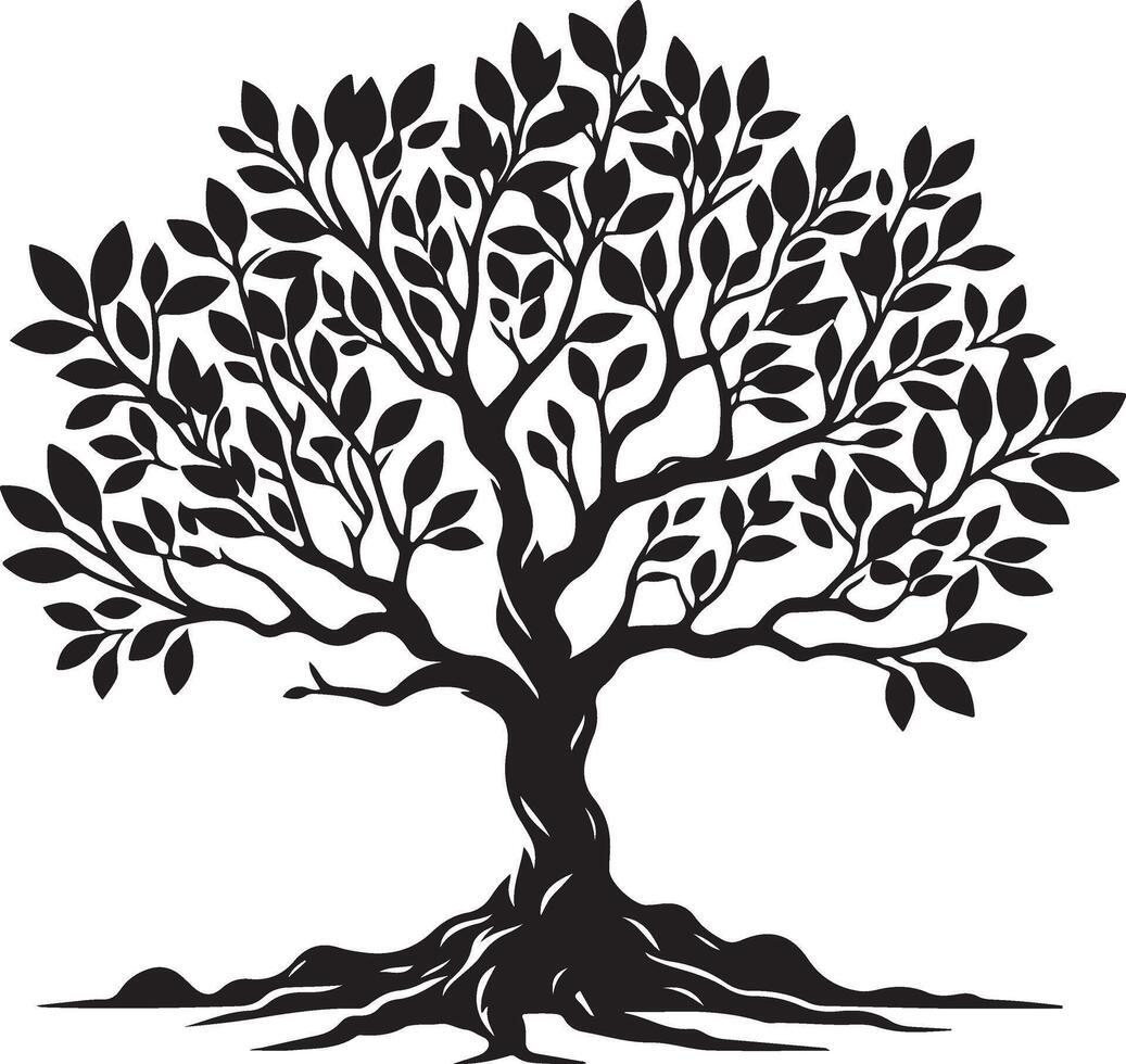 Silhouette of Banyan tree illustrations, hand drawn art isolated vector