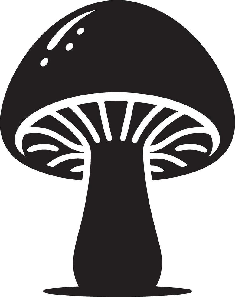 Mushroom silhouettes, graphic drawing with lines, black and white cut truffle, porcini mushroom, shiitake and chanterelles isolated vector