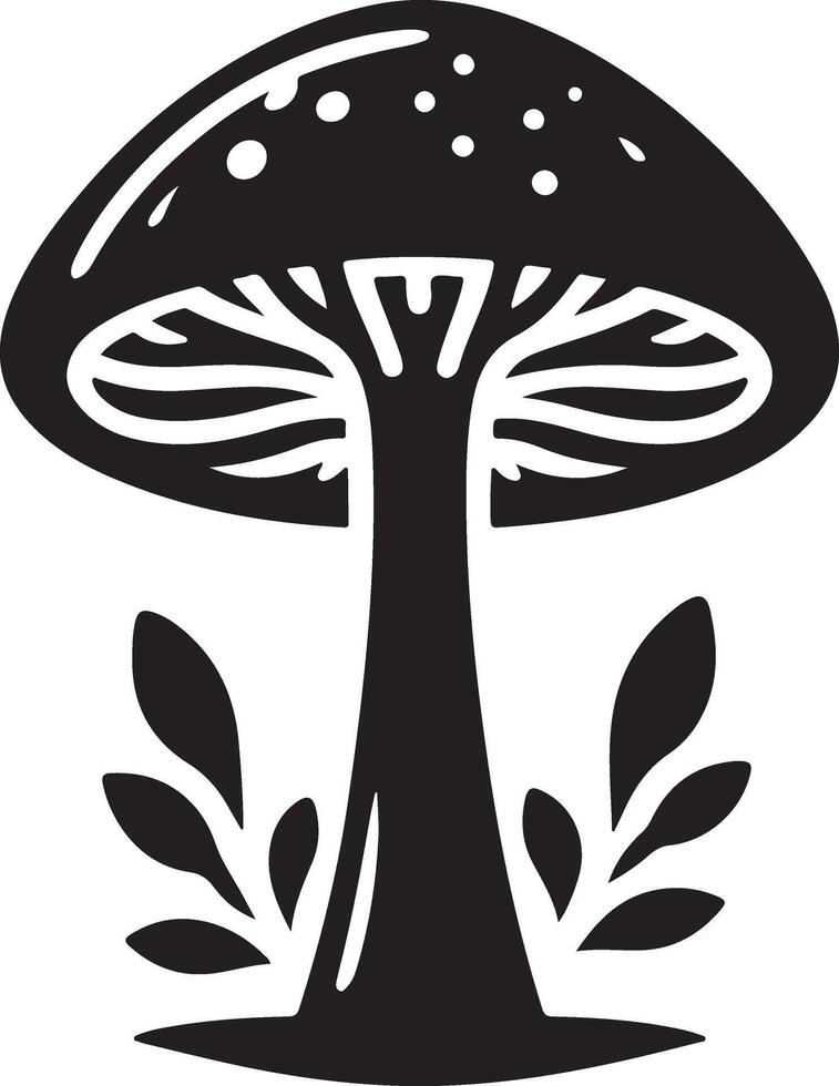 Mushroom silhouettes, graphic drawing with lines, black and white cut truffle, porcini mushroom, shiitake and chanterelles isolated vector