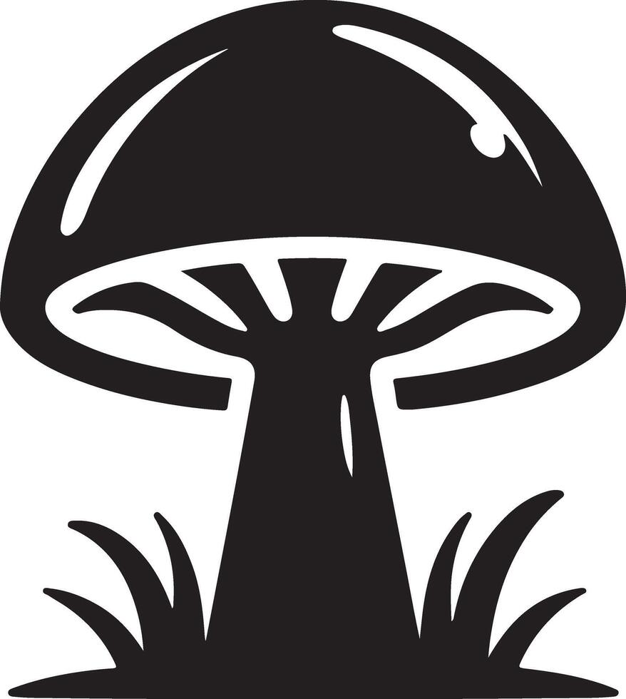 Mushroom silhouettes, graphic drawing with lines, black and white cut truffle, porcini mushroom, shiitake and chanterelles isolated vector