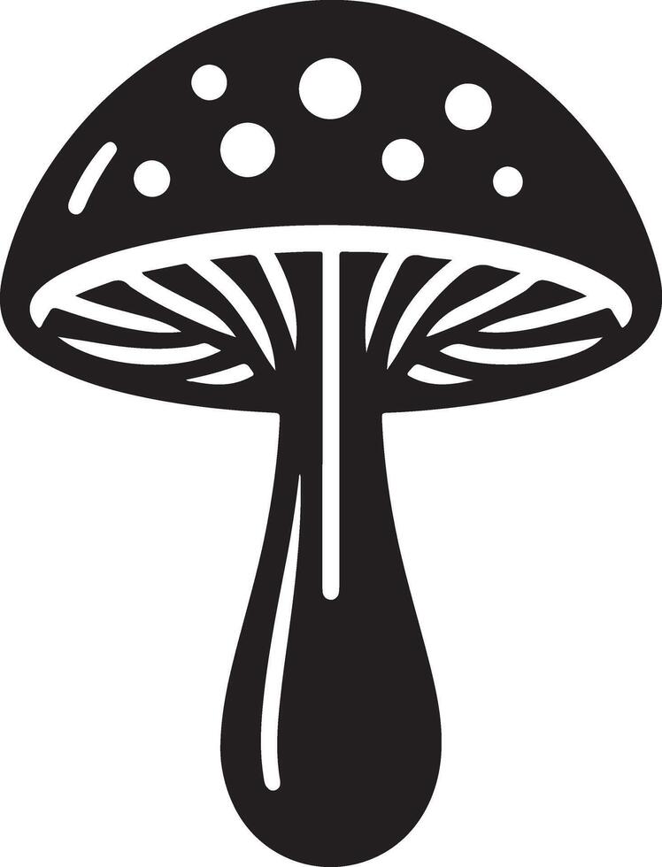 Mushroom silhouettes, graphic drawing with lines, black and white cut truffle, porcini mushroom, shiitake and chanterelles isolated vector