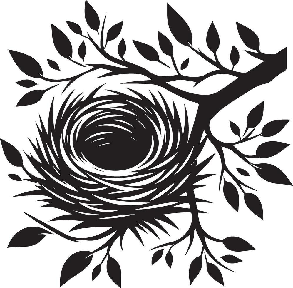 Bird Nest with Eggs Pen and Ink Drawing, Illustration of a bird's nest. Hand-drawn sketch converted vector