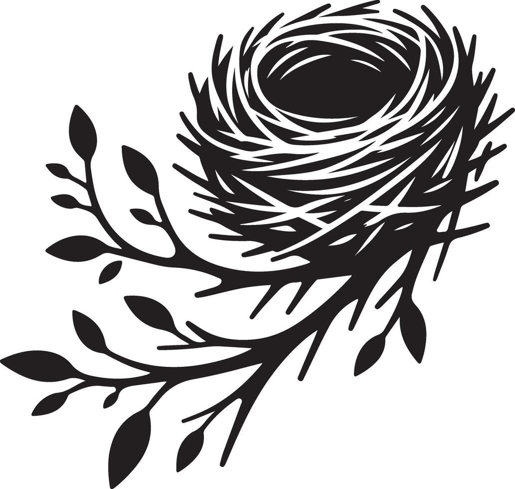 Bird Nest with Eggs Pen and Ink Drawing, Illustration of a bird's nest. Hand-drawn sketch converted vector