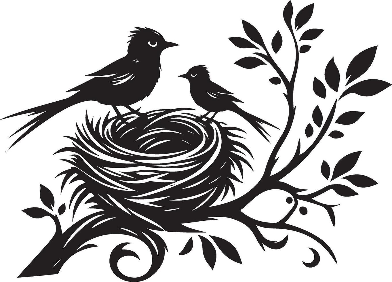 Bird Nest with Eggs Pen and Ink Drawing, Illustration of a bird's nest. Hand-drawn sketch converted vector