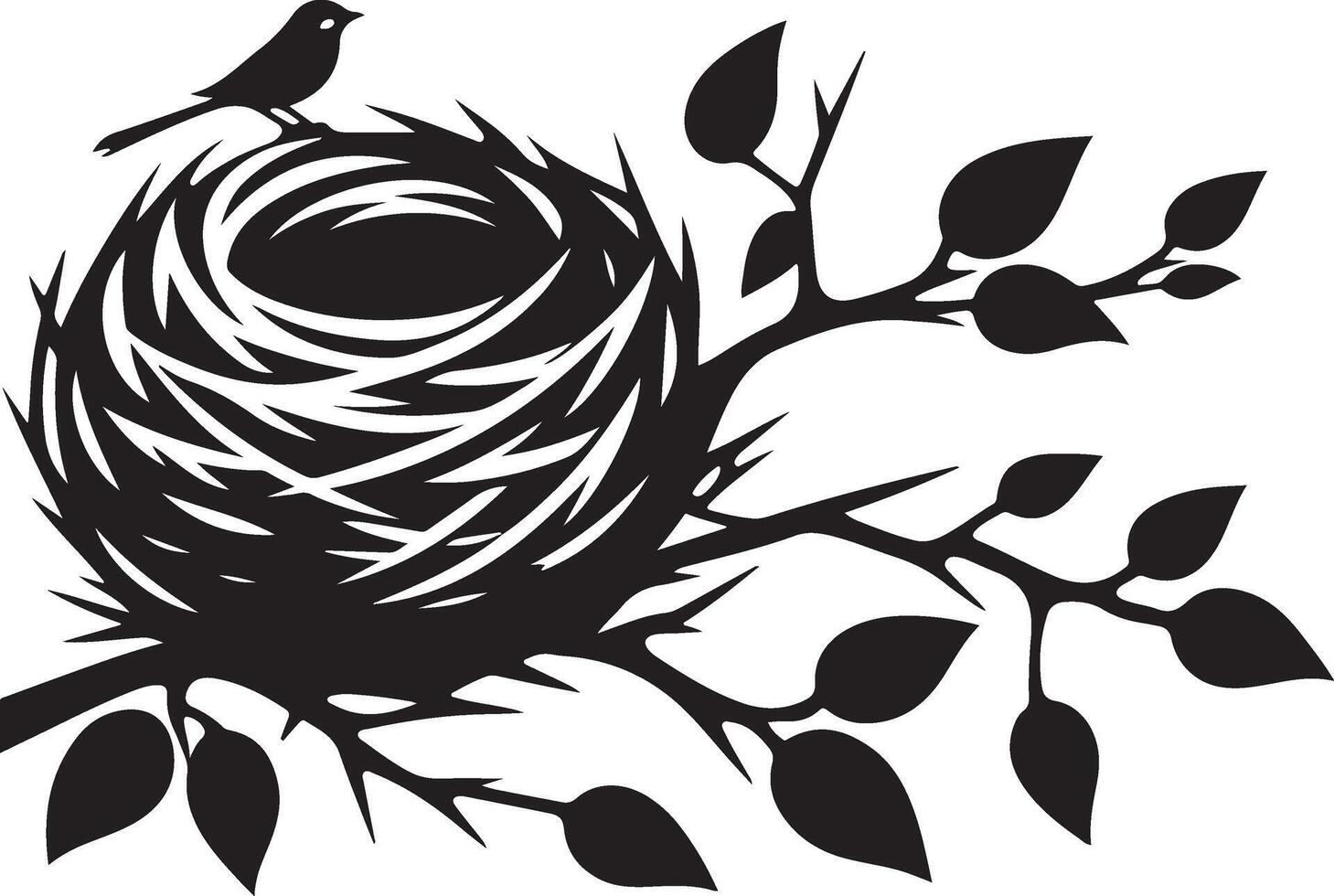 Bird Nest with Eggs Pen and Ink Drawing, Illustration of a bird's nest. Hand-drawn sketch converted vector