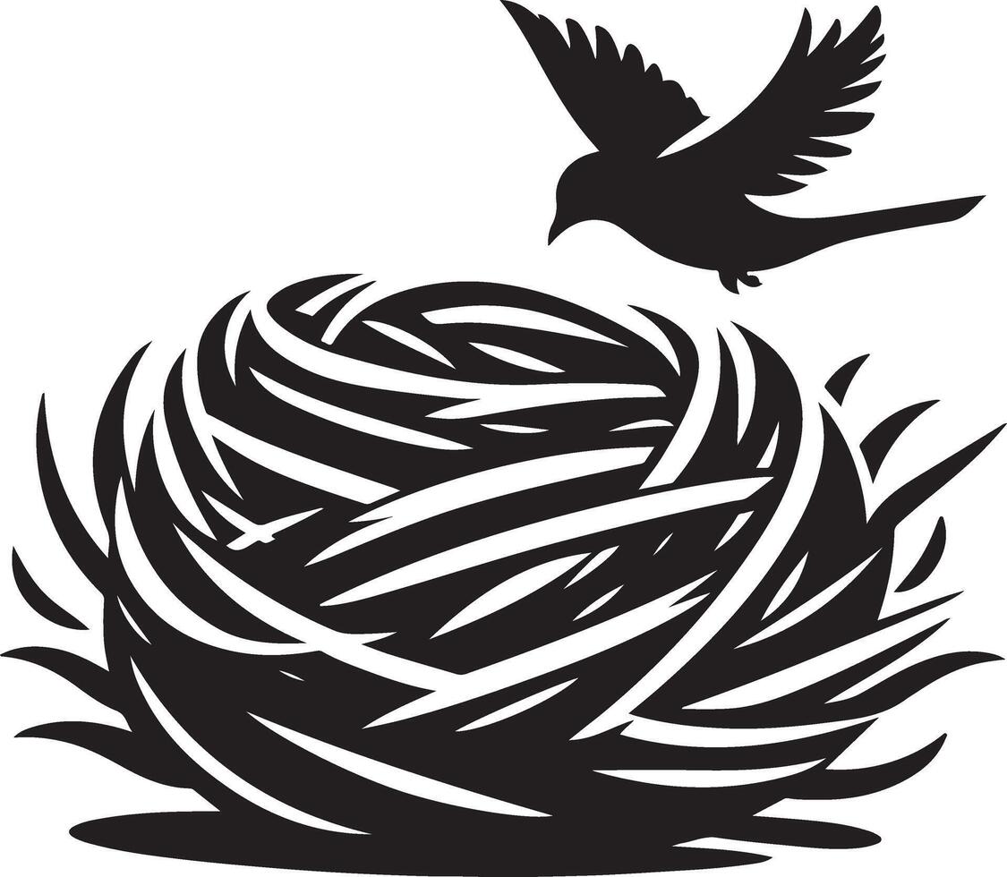 Bird Nest with Eggs Pen and Ink Drawing, Illustration of a bird's nest. Hand-drawn sketch converted vector